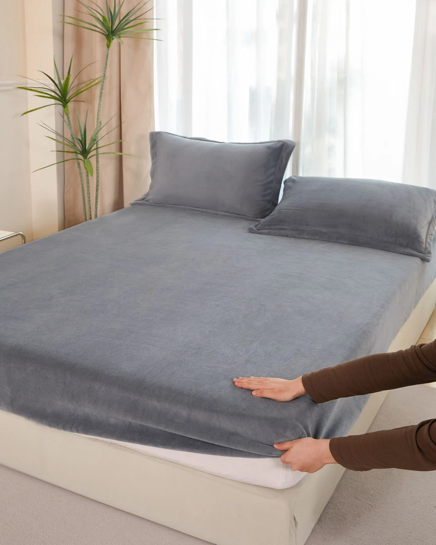 【2.0床】牛绒绒床笠加厚冬天加绒防滑纯色学生床罩保护套水洗