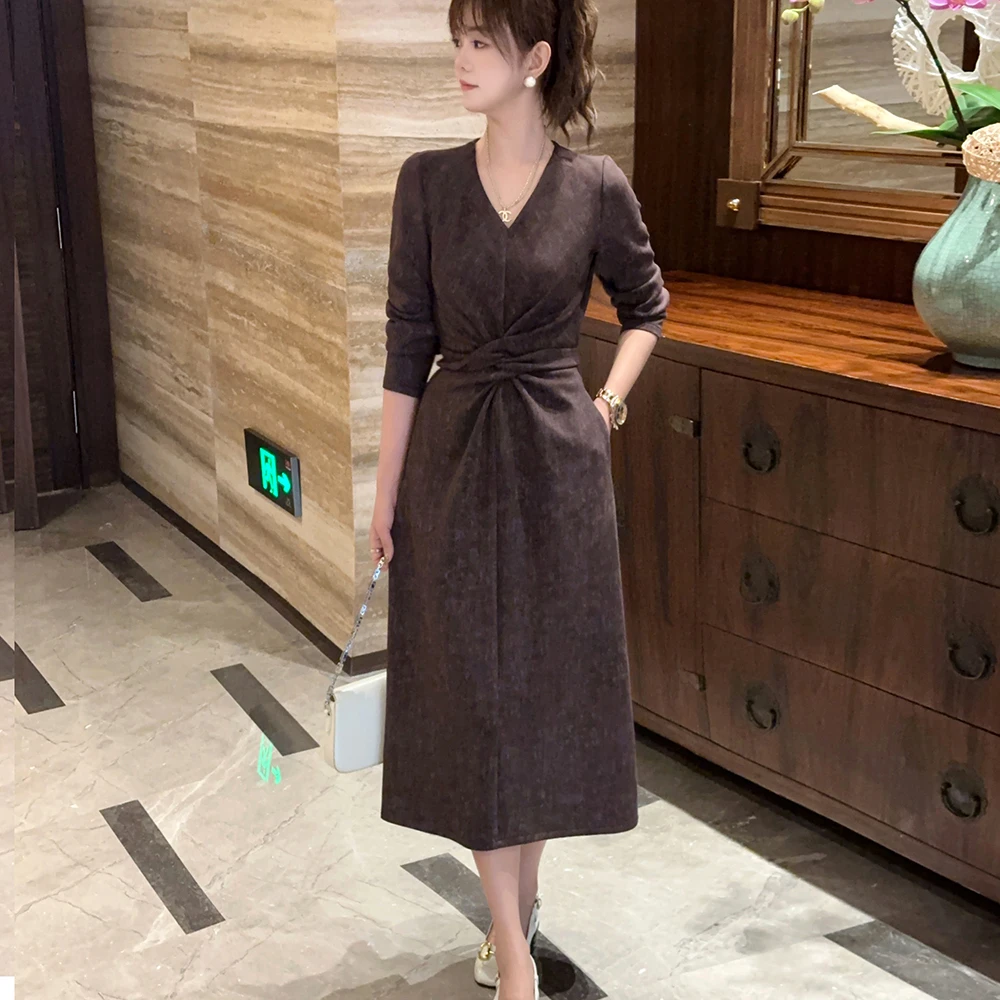 【清仓 断码不加库存】秋冬款系带高级感气质小个子收腰长袖连衣裙