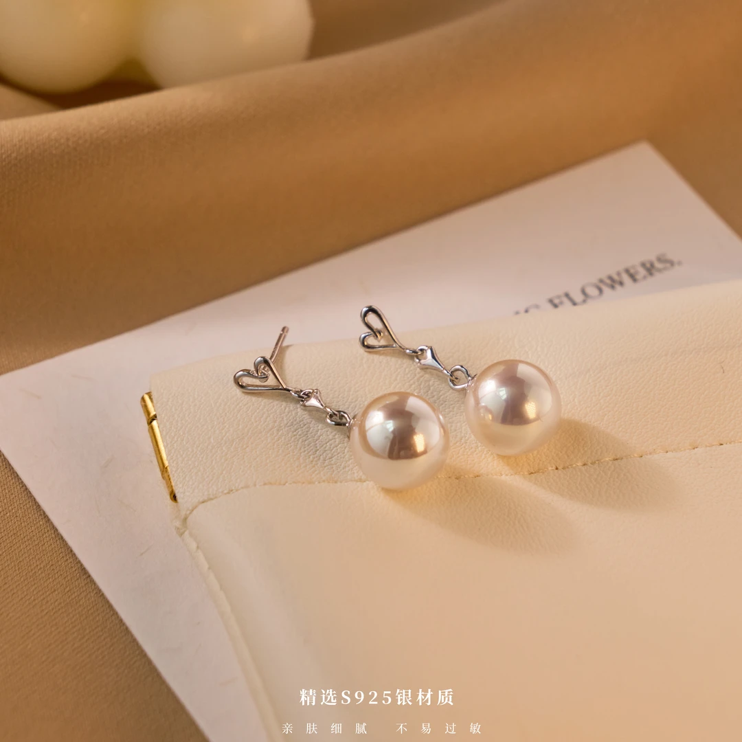 丽沁 925银耳饰 炫彩极光小灯泡白透樱花粉流苏耳钉爱心气质百搭