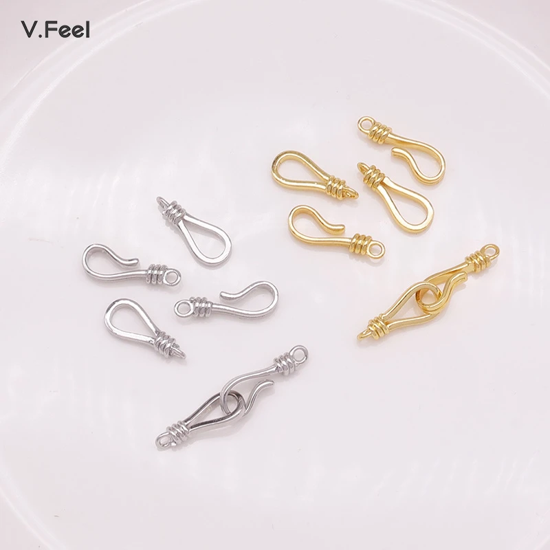 V.FEEL铜镀18k高保色金鱼钩形饰品扣项链手链连接扣收尾diy配件