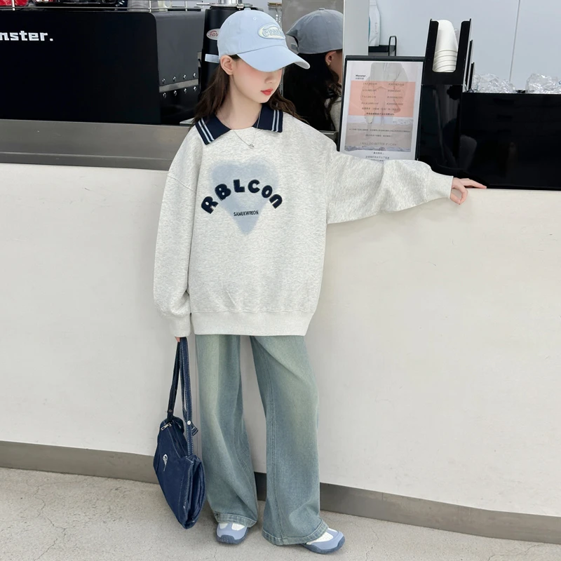 女童春秋装套装6-12岁中大童秋季卫衣牛仔裤两件套洋气儿童衣服