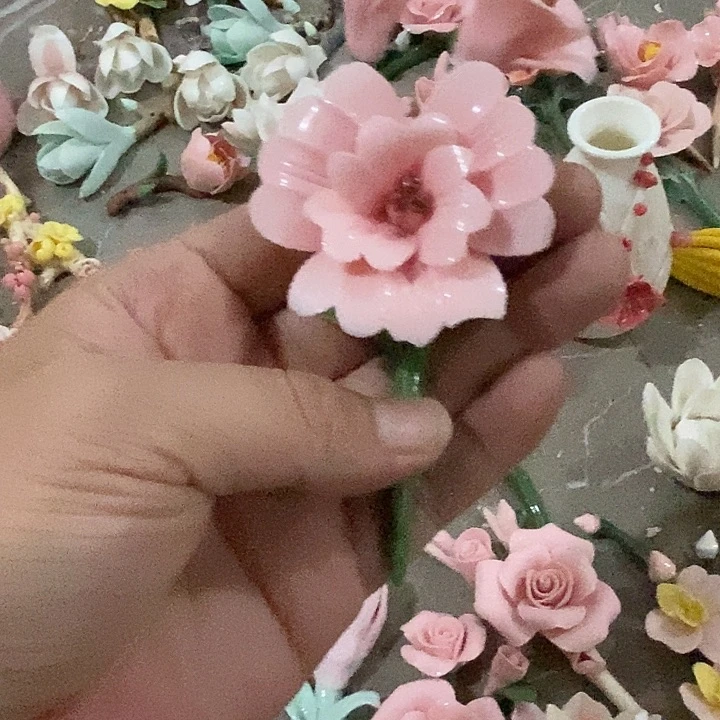 瓷片纯手工陶瓷花摆件瑕