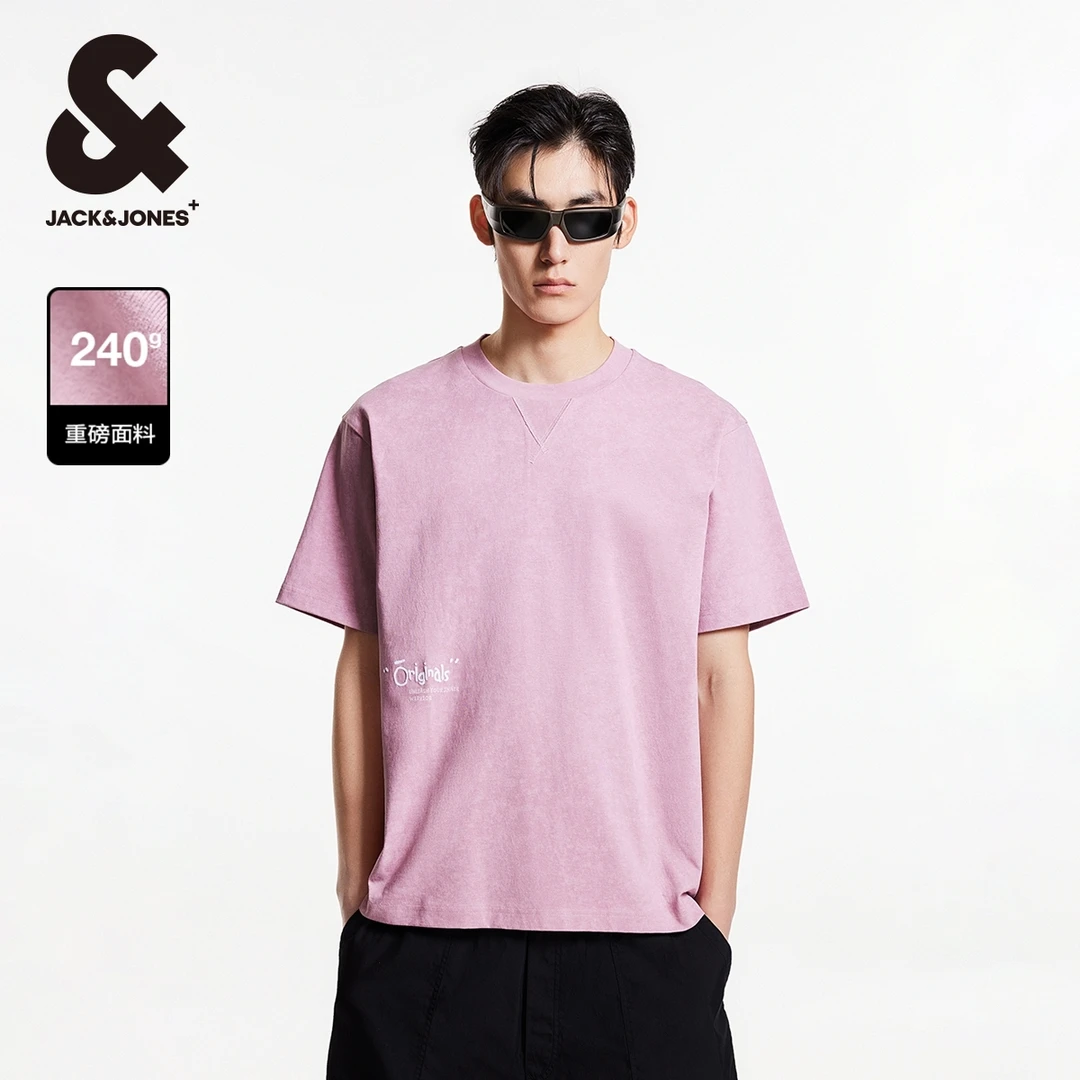 【重磅棉】杰克琼斯春季新款百搭宽松仿蜡染重磅棉圆领短袖T恤男款