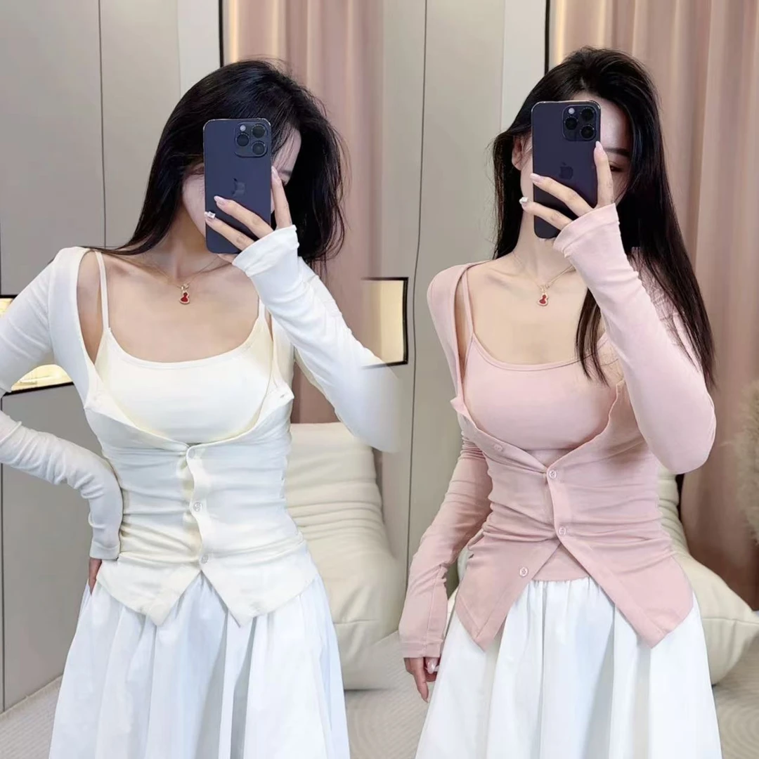 『YLD』名媛风纯欲轻亚风薄款百搭背心开衫两件套9093