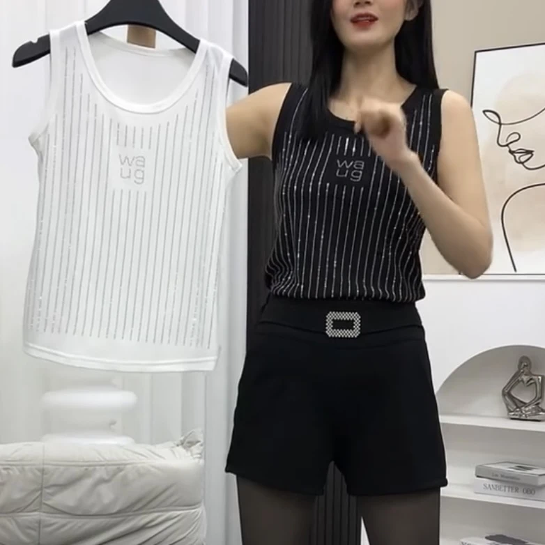 8865款时尚亮钻无袖背心修身显瘦百搭打底遮肚减龄