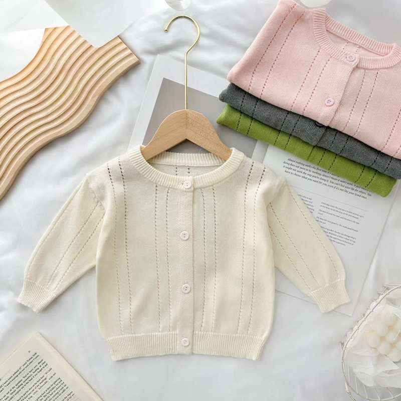 【可儿妈】宝宝针织开衫薄款夏季镂空透气婴幼儿外搭纯棉小开衫