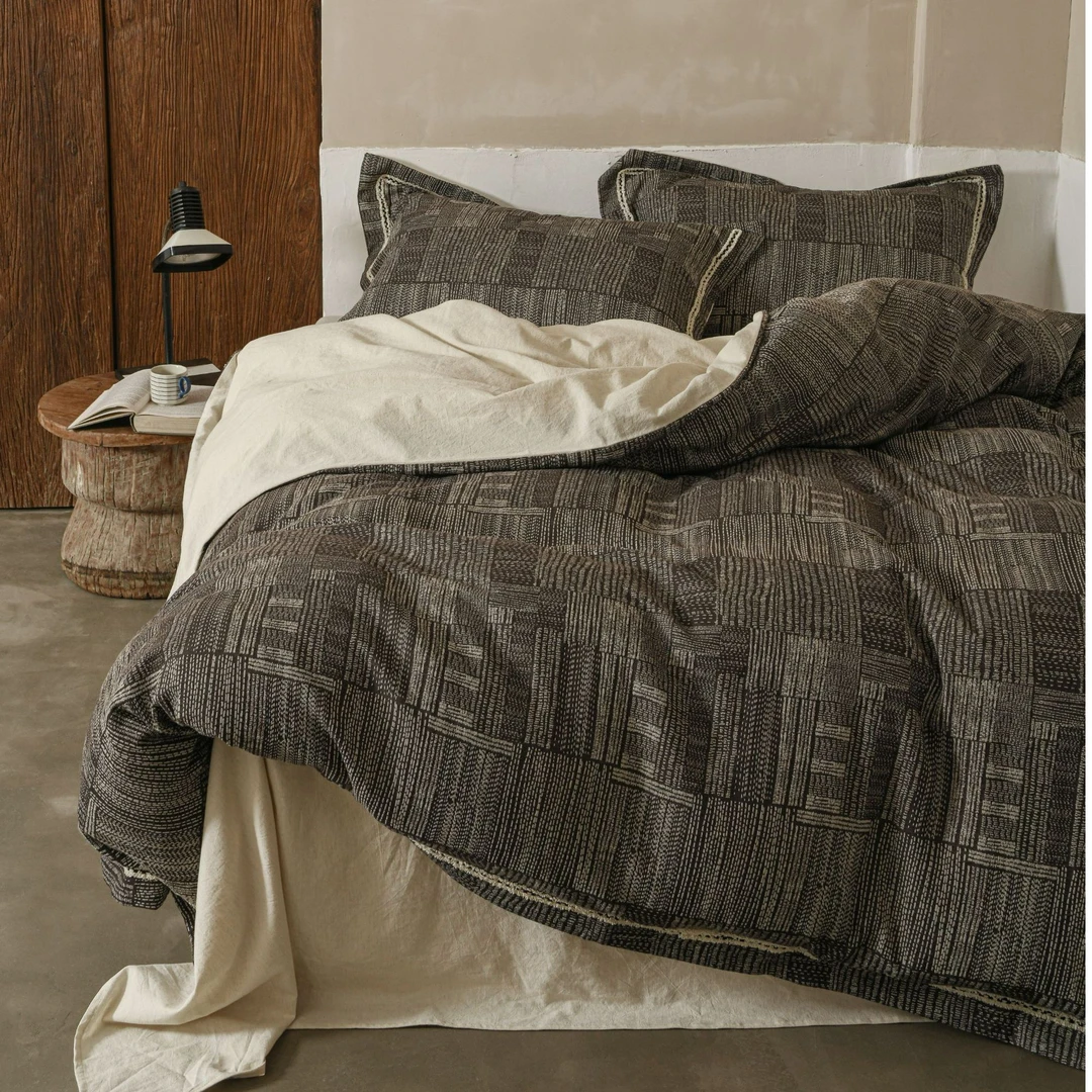 【幻影～黑金】-棉麻四件套天然高奢高级感法式氛围感色织提花纯色