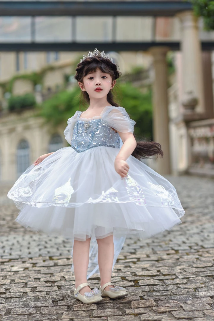 现货（断码清）艾莎童装女孩连衣裙儿童裙蓬蓬裙童连衣裙洋气花童