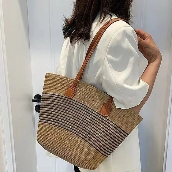 新款大容量编织包包女士时尚洋气单肩包高级感草编女包时尚托特包