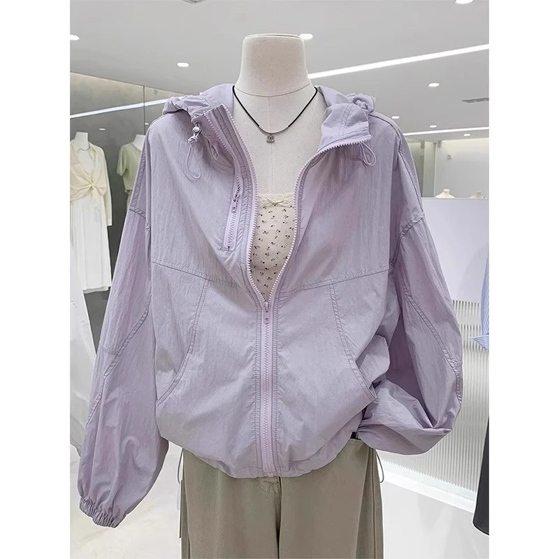 韩系连帽轻薄透气防晒外套女春夏2025新款休闲运动冲锋夹克上衣潮