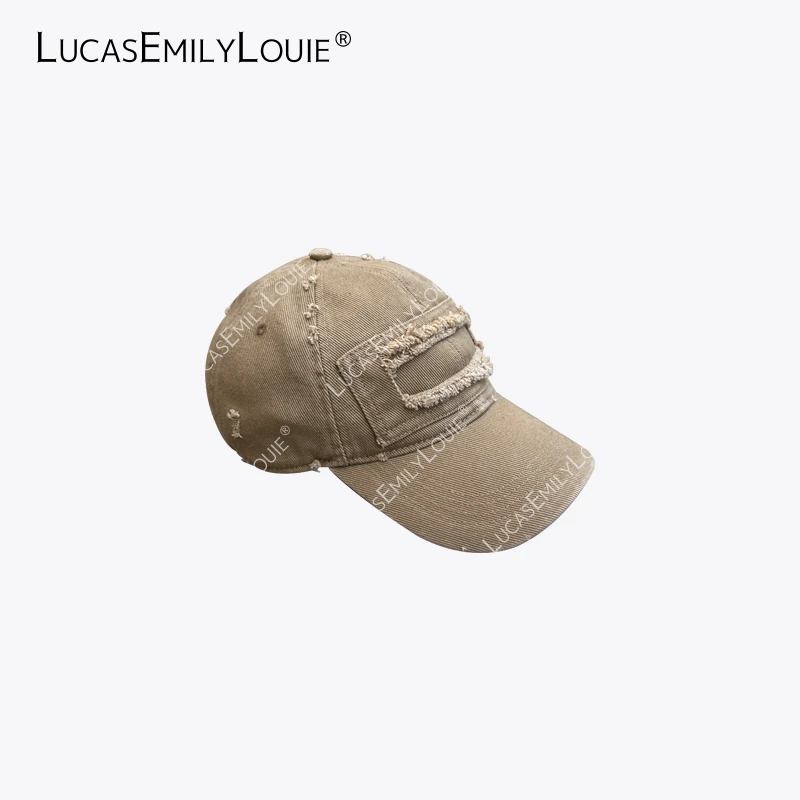 LUCASEMILYLOUIE 复古做旧磨边贴布宽檐棒球帽240152