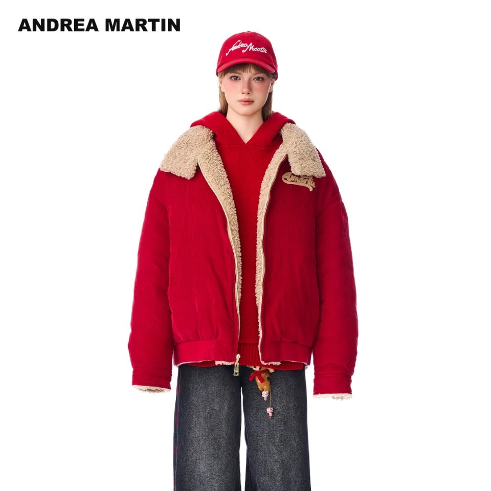 Andrea Martin25秋冬新款两面穿拼接刺绣羽绒服女宽松保暖外套