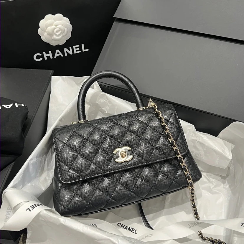 95新 Chanel/香奈儿 Chanel黑金小号cocohandle斜挎 25090057-01