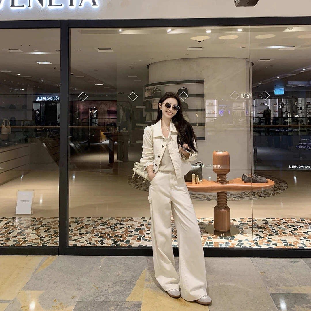 "All White Denim"帅的毫不费力少年感莱赛尔棉白色牛仔-时尚套装