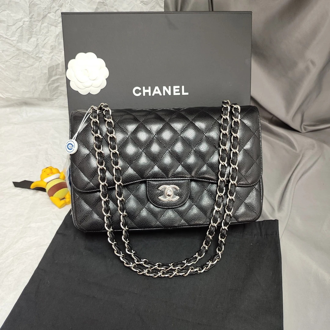 99新 Chanel/香奈儿 【文子姐专属】F007/黑银JUMBO单肩包/FB