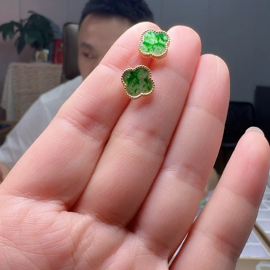 翡翠银S925镶嵌耳饰天然