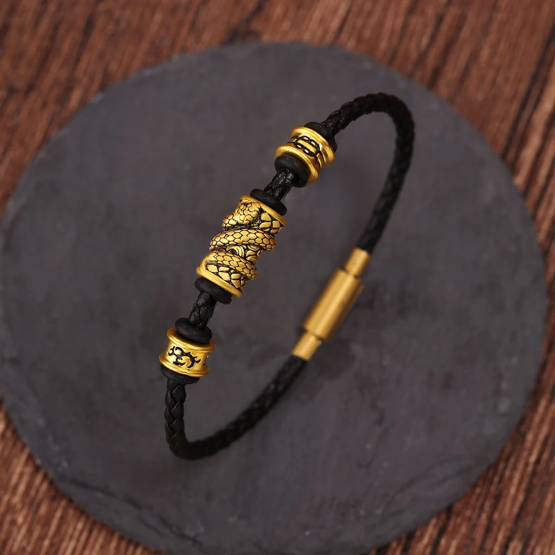 铜合金手链 刺青金色盘蛇柱手链男女本命年高级黑小灵蛇手绳百搭