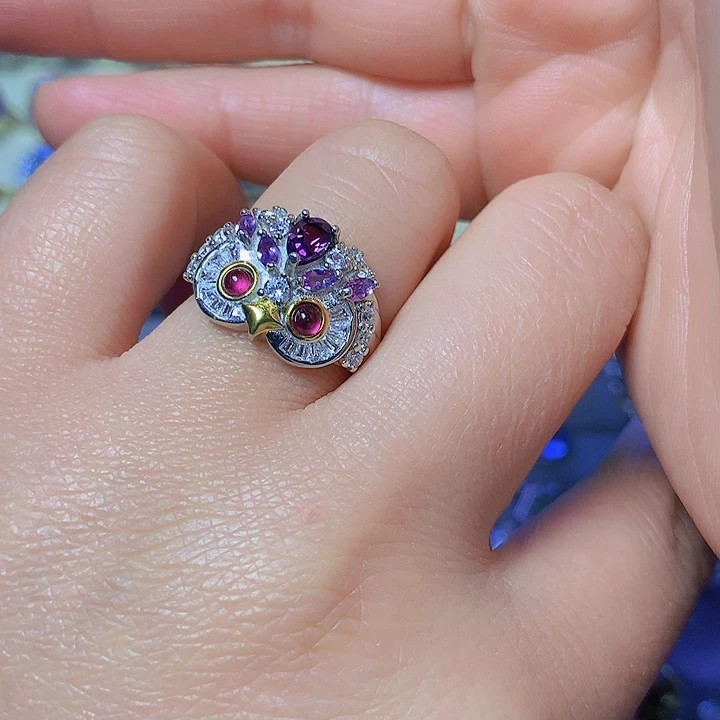 紫晶戒指银S925镶嵌心****！