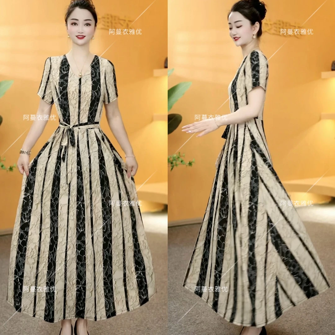 【衣雅严选】8068-763# 新品原版正版长款系带气质弹力缎面连衣裙