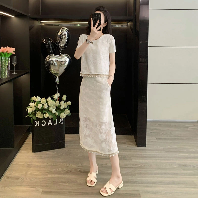 夏日穿搭小香风高级感轻奢时尚套装女装御姐气质蕾丝半身裙两件套