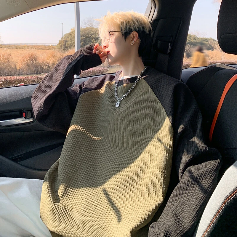 肌理感撞色长袖t恤男款美式潮牌高街痞帅上衣小众设计感百搭卫衣