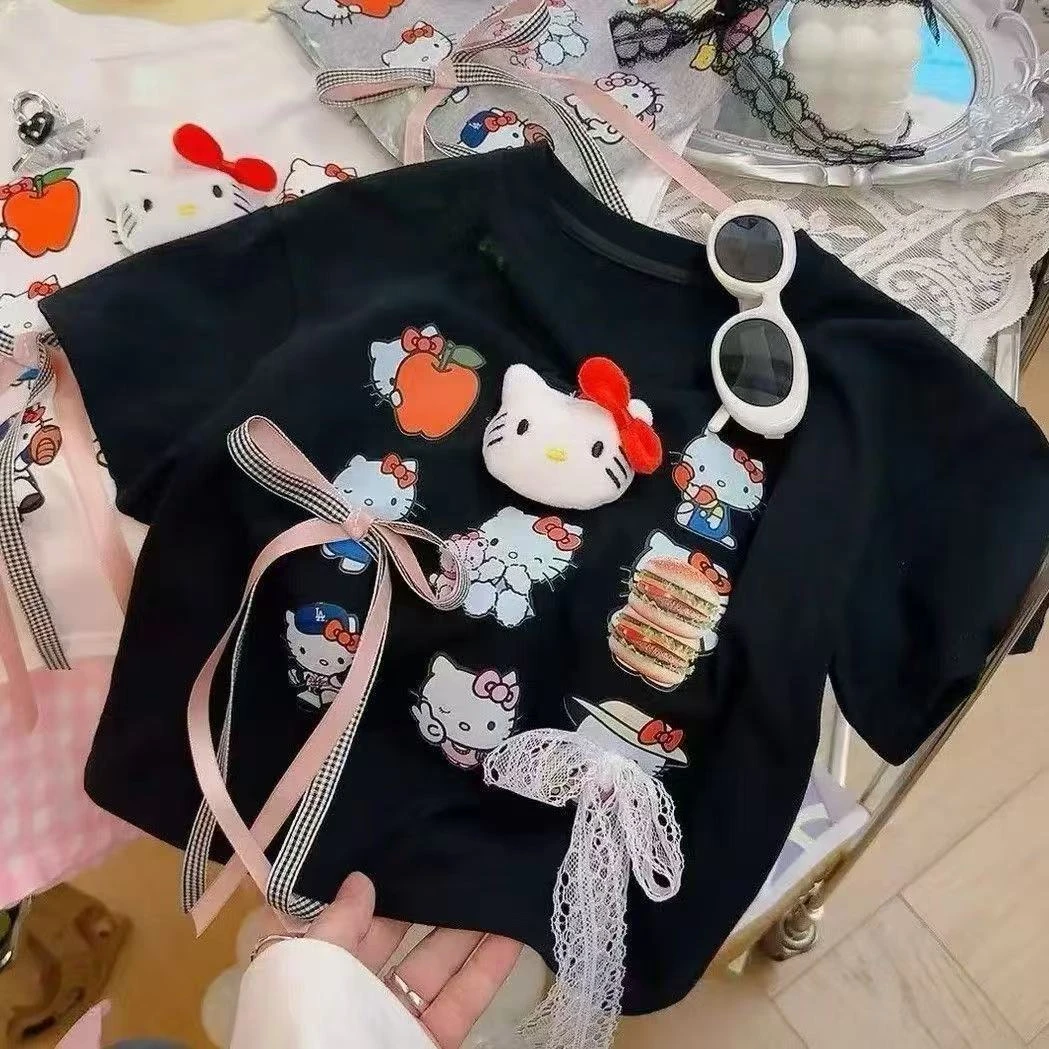 女童短袖T恤2025夏季新款洋气宝宝KT印花上衣儿童韩版洋气打底衫t