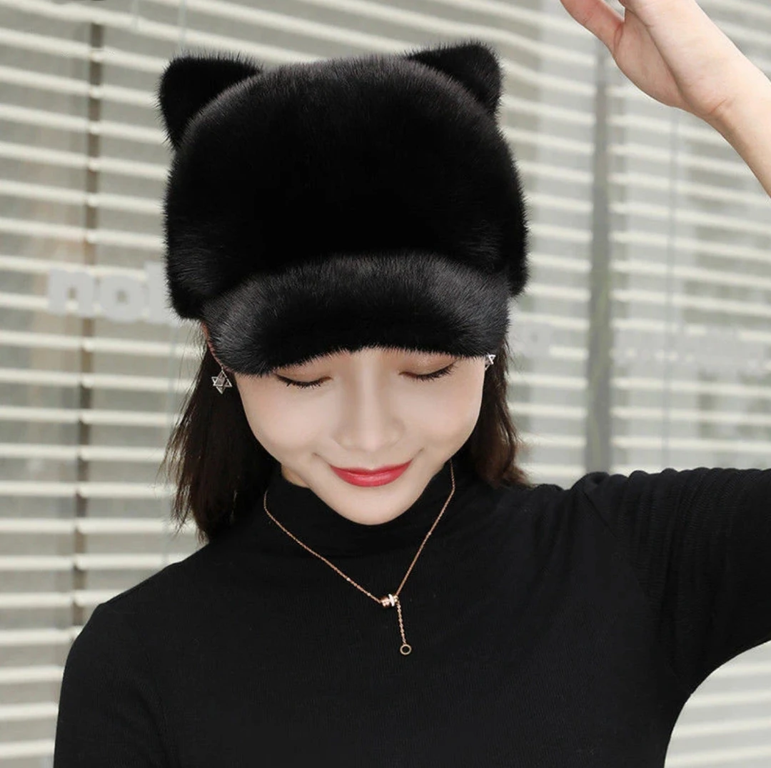 小浣熊冬季保暖帽子奢华保暖毛帽女士骑士帽网红同款时尚洋气