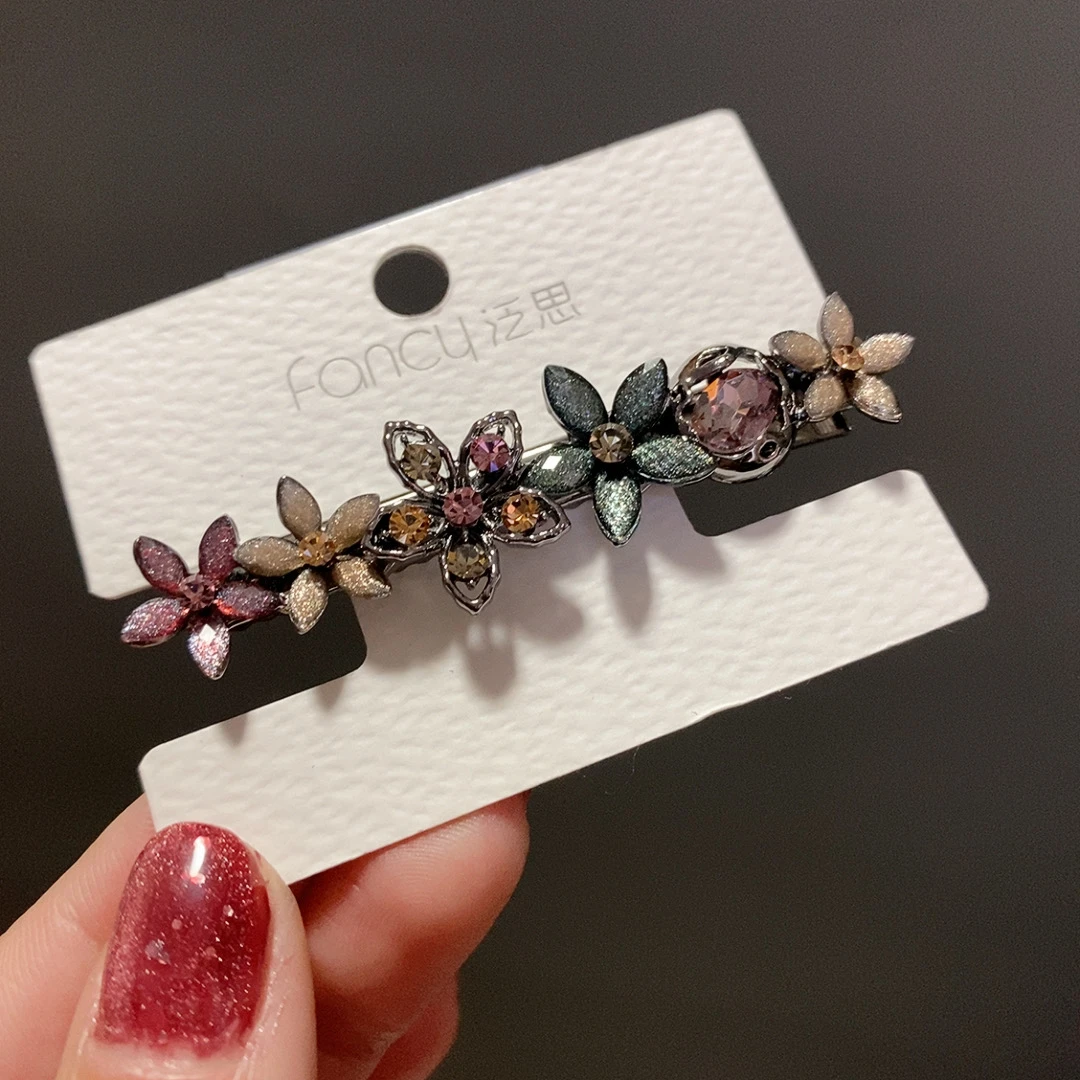 607彩色花朵芙蓉鸭嘴夹刘海侧边夹复古韩版钻发夹