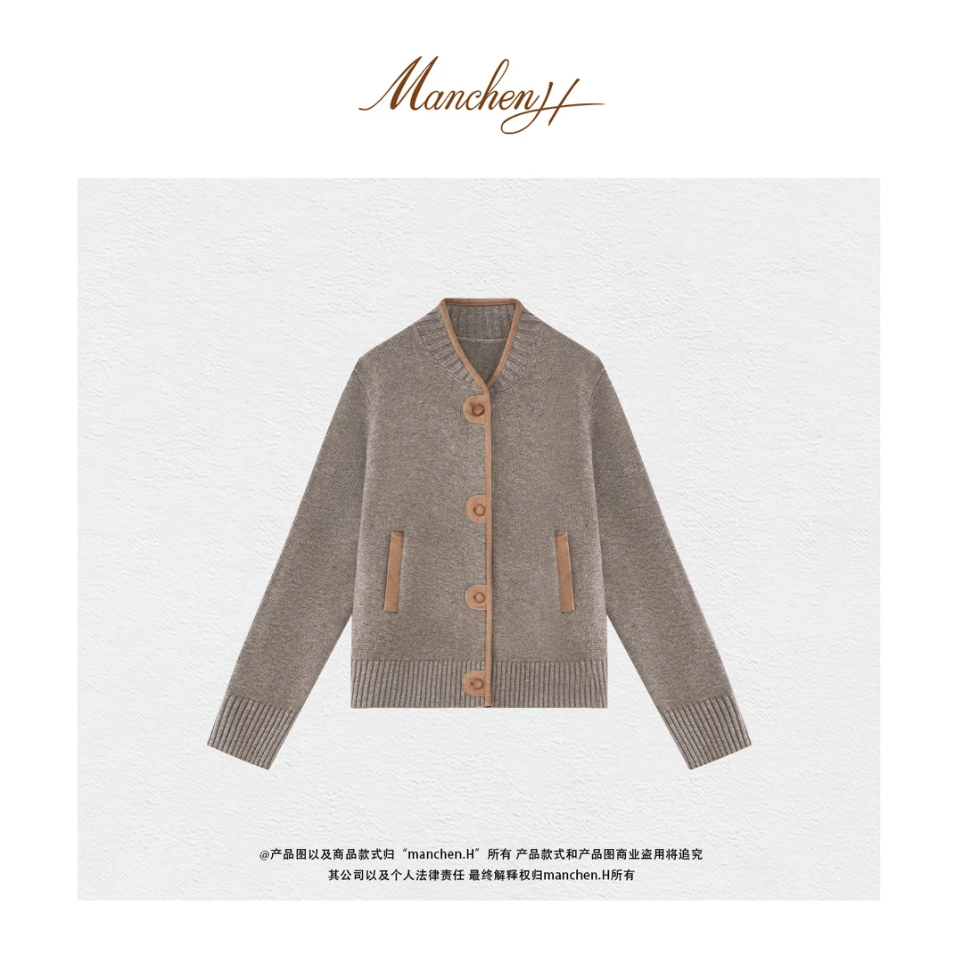 曼辰manchenh"摩登游牧"重磅定制花纱撞色边老钱风针织外套