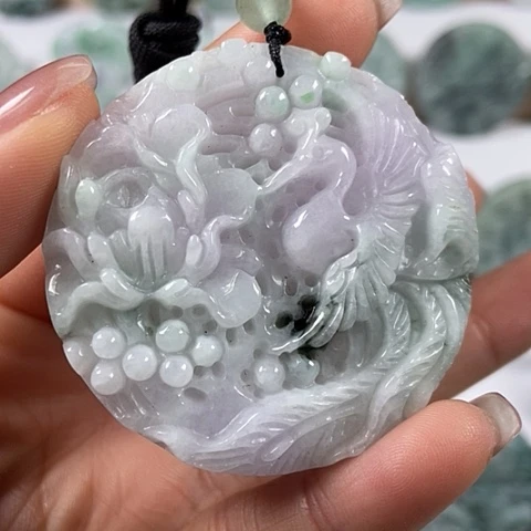翡翠颈饰未镶嵌凤穿牡丹两面工福利