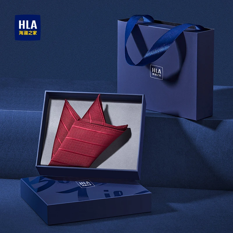 海澜之家西装口袋巾酒红色商务时尚休闲结婚条纹礼盒装礼物A