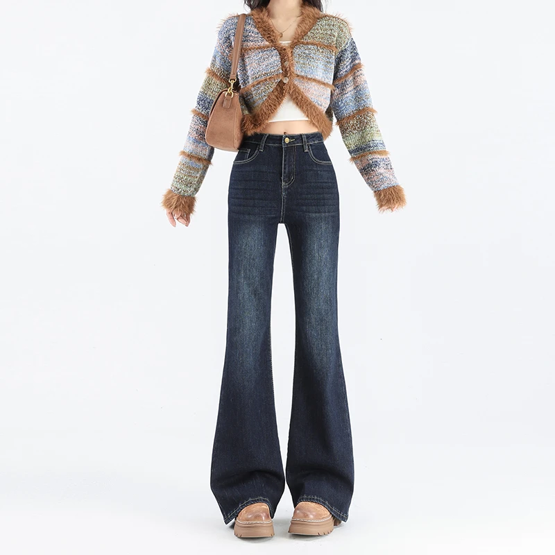 女高腰喇叭裤百搭修身显瘦弹力不贴腿显比例显瘦复古遮胯微喇裤