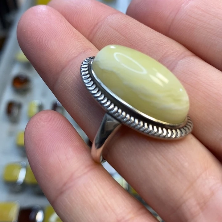 琥珀银S925镶嵌戒指