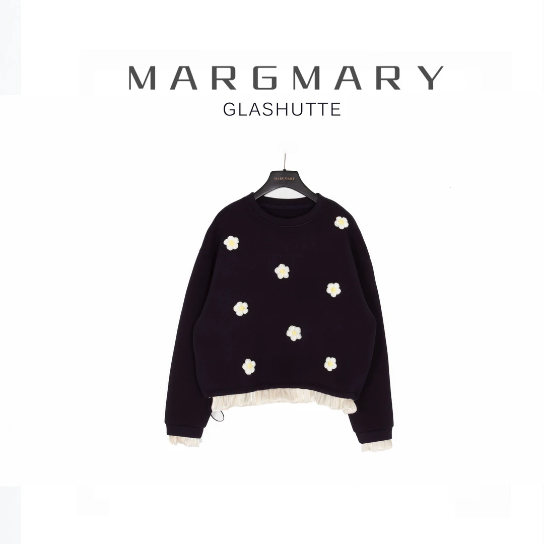 【安娜来了】2025春季设计师新款立体小花休闲时尚百搭圆领卫衣