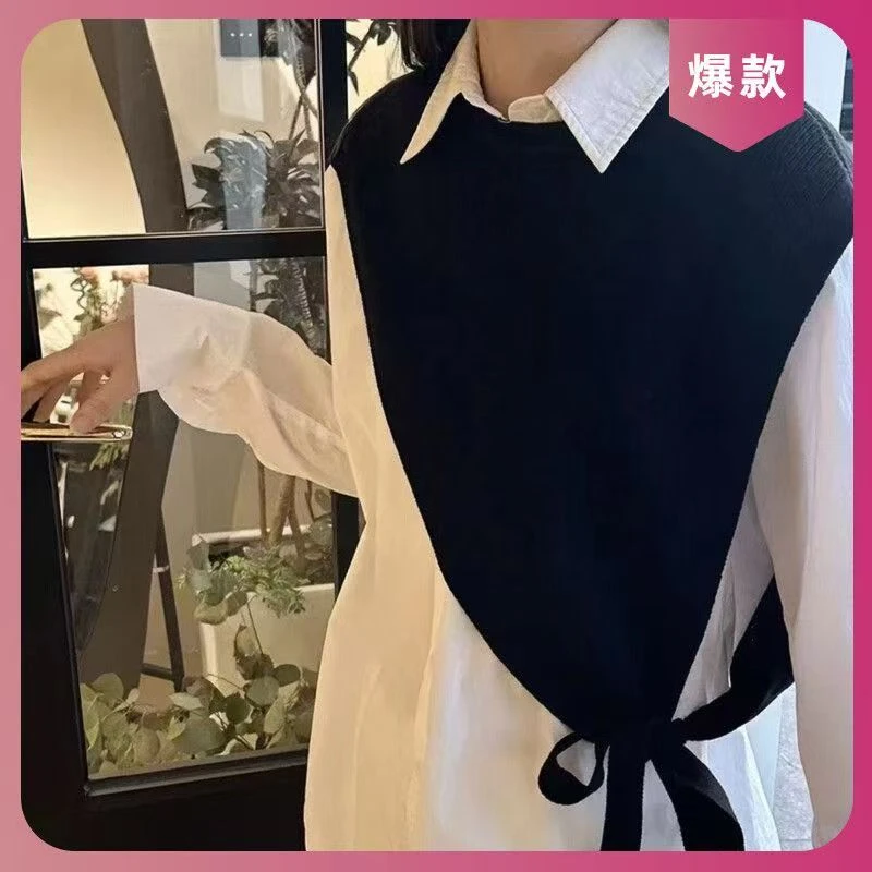 新款针织设计斜肩斜边三角小众高级感披肩马甲外搭叠穿女2024韩版