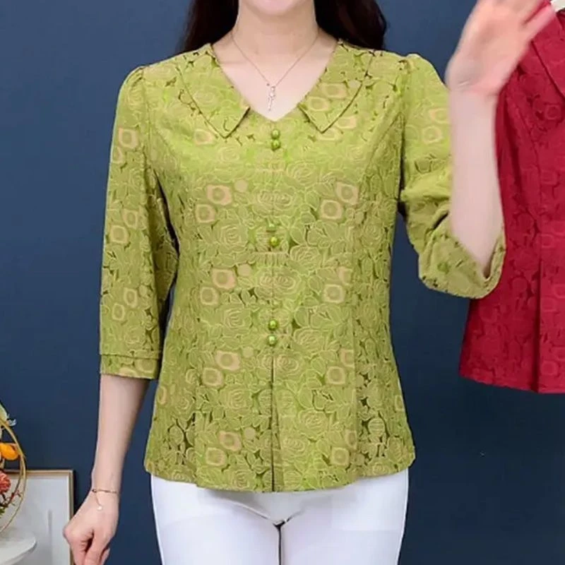 高档爆款新款时尚洋气T恤妈妈七分袖遮肉打底小衫显瘦春夏上衣女