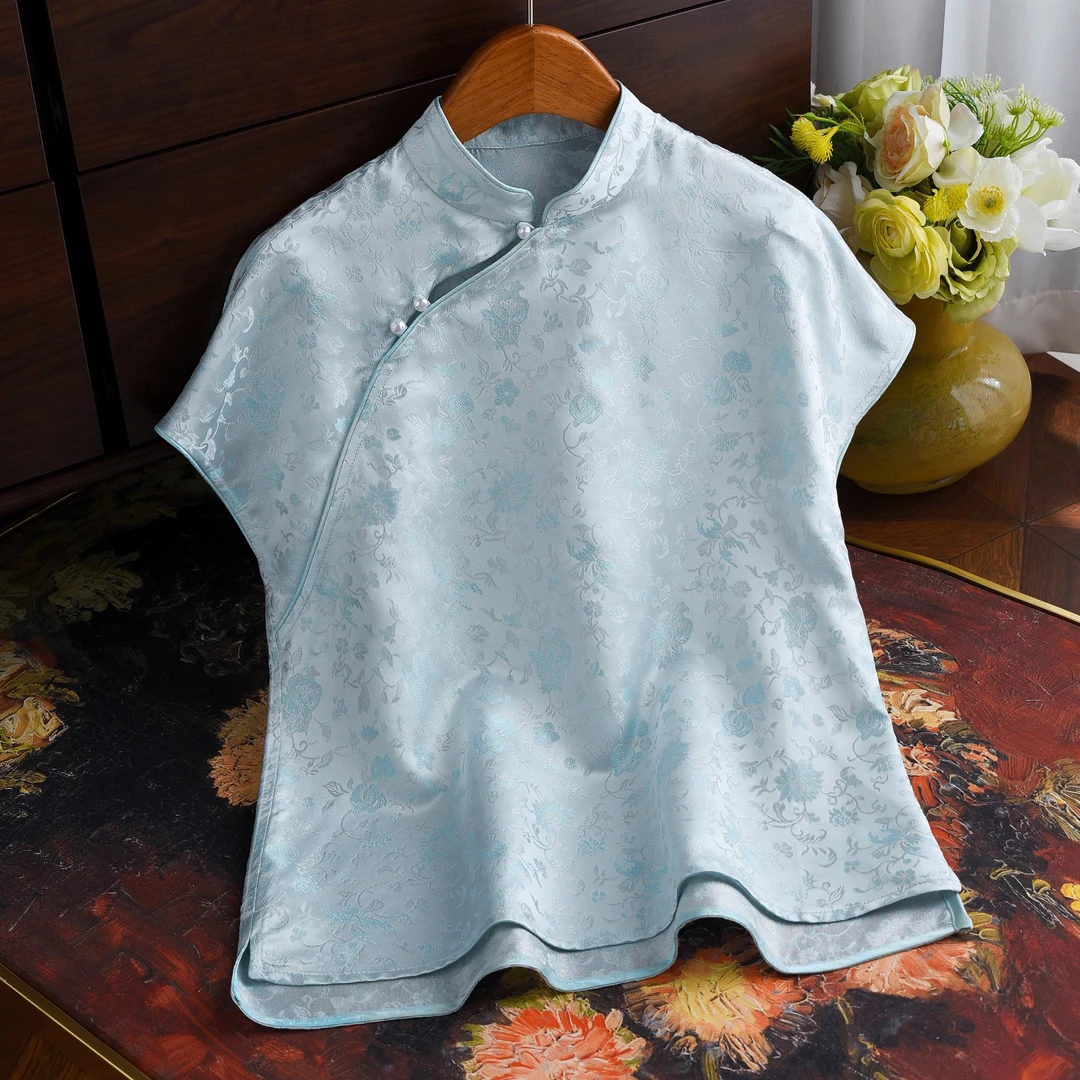 《罗语缠枝》罗钿正绢100%桑蚕丝斜襟立领新中式国风夏季真丝上衣