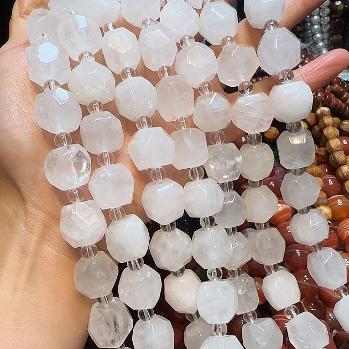 玛瑙/玉髓未镶嵌珠宝半成品切面白水晶15mm一条