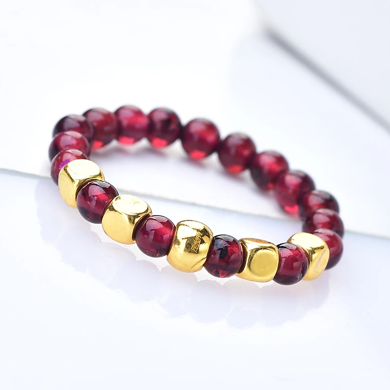 【黄金补贴】足金圆珠搭配天然石榴石女款时尚气质（带证书礼盒）