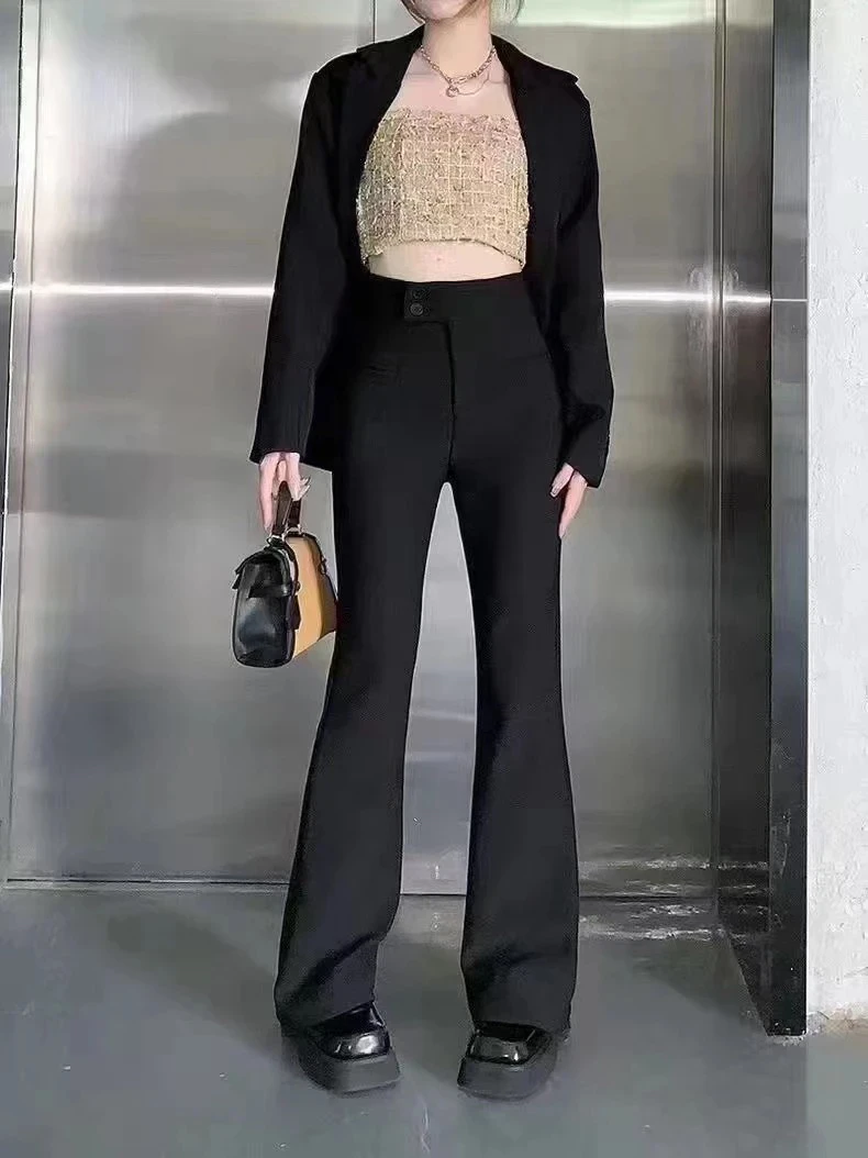 2024新款高腰显瘦两粒扣设计感休闲裤16156