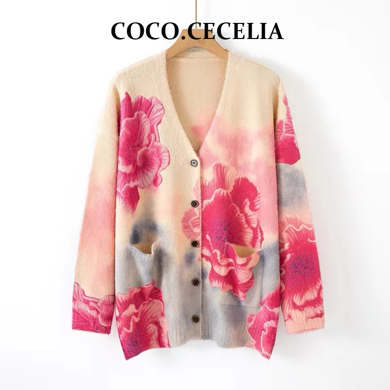 096 时尚走秀款牡丹花开针织开衫