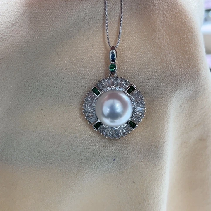 吊坠(不含链)银S925镶嵌海水珍珠10-11m m 72号