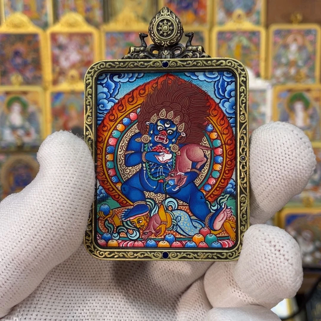 吊坠玄烨精品4*5纯手绘黑财随身唐卡