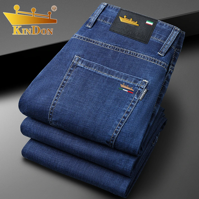 金盾夏季新款男士牛仔裤商务休闲百搭直筒宽松高腰弹力男款长裤子