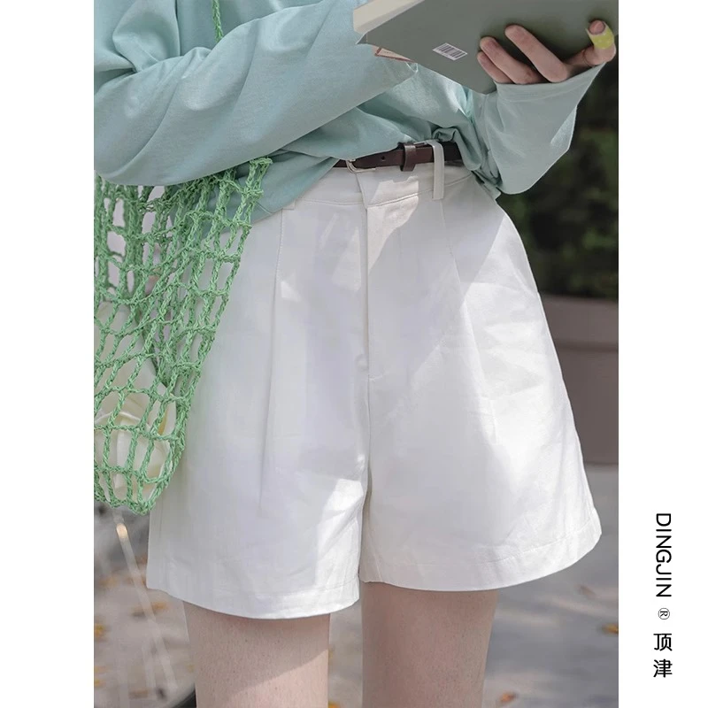 纯棉酵洗加柔高腰白色休闲短裤女夏薄款小个子宽松阔腿裤五分裤子