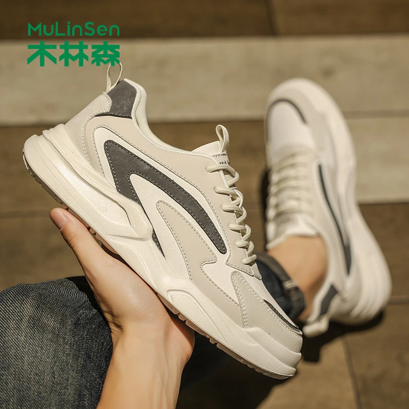 木林森小白鞋男款2025新款秋季运动休闲男士老爹板鞋轻便厚底男鞋