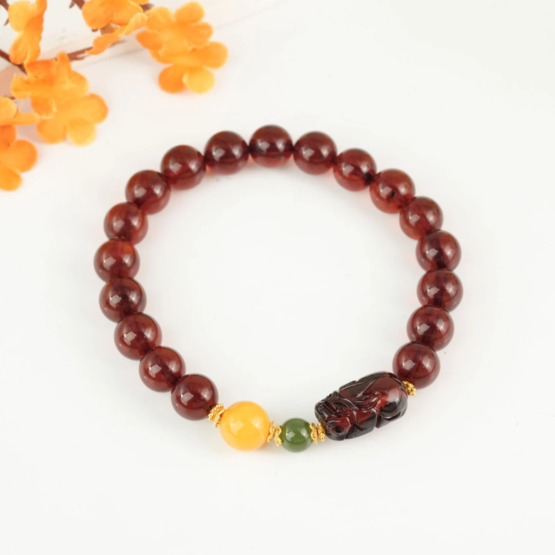 【小北严选】琥珀DIY单圈圆珠手串约8mm【多样性发一件】-AH03X1068