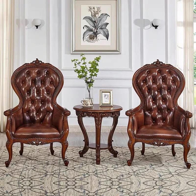 欧式沙发椅实木休闲椅客厅别墅会客接待椅卧室老虎椅会议单人椅子