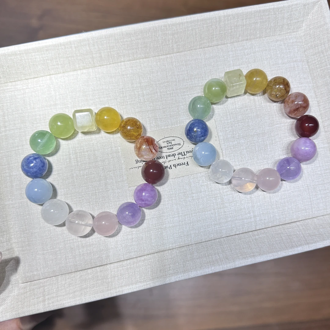 【彩虹多宝】天然水晶手串彩色设计款串珠颜色微差多样性发其一