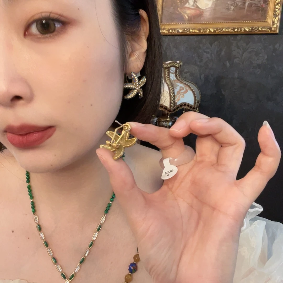 黄铜珐琅925银耳拍